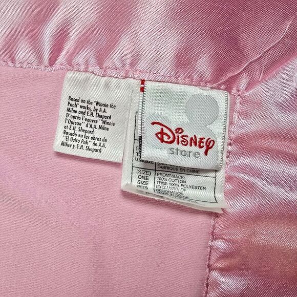 HTF  Disney Store Classic Pooh And Piglet Embroidered Pink Satin Baby Blanket - Picture 6 of 7